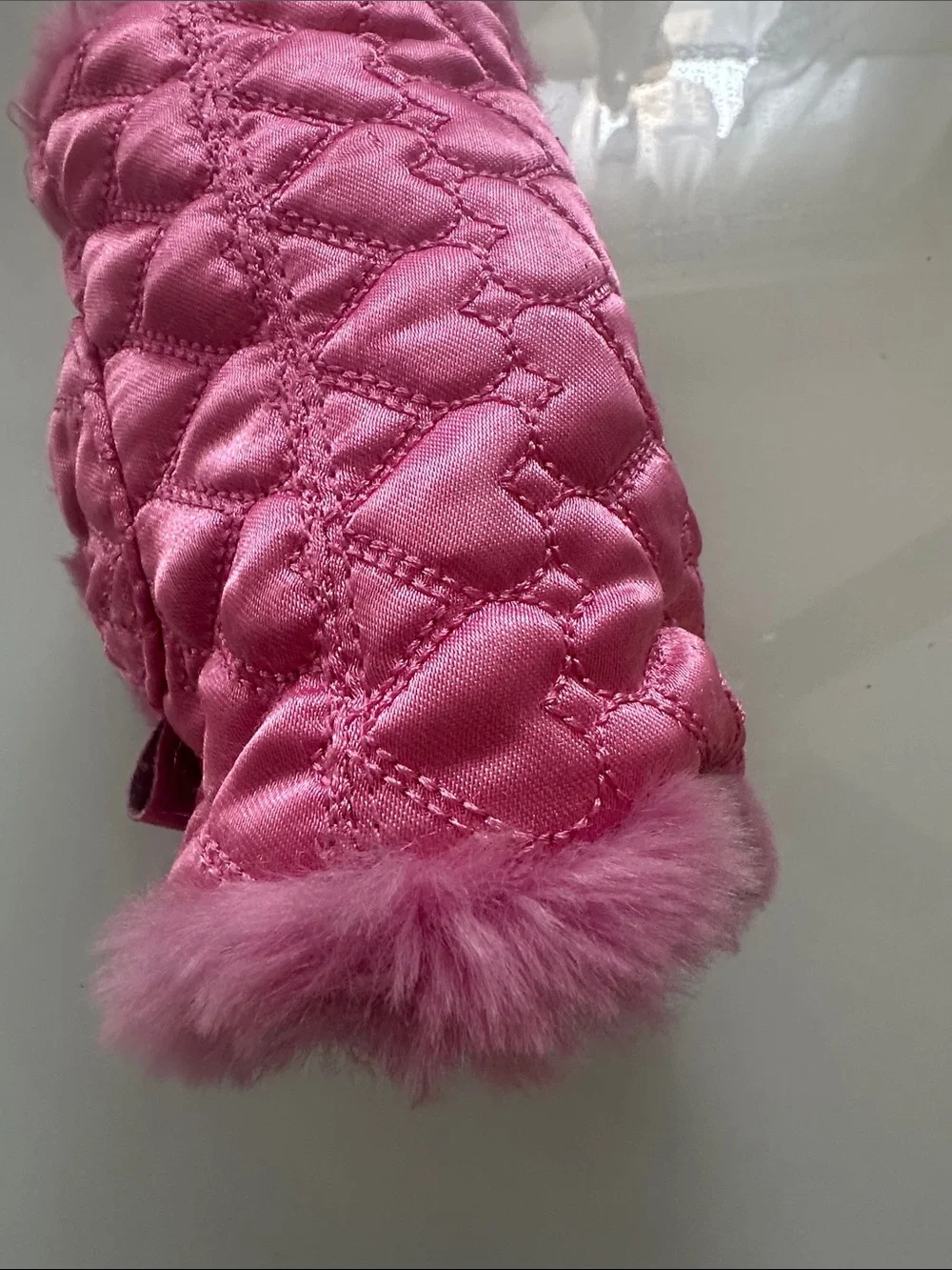 Pink Quilted Faux Fur Kids Pencil Case - Unbranded
